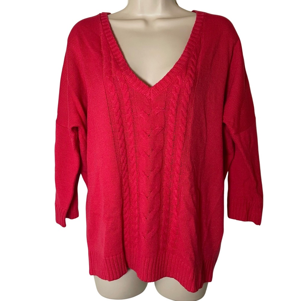 NWT New York & Company Pink Cable Knit V-Neck Sweater Womens Medium NWT Y2K